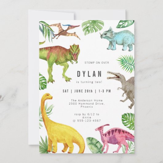 Dinosaur Kids Birthday Party Invitation Kaart (Voorkant)
