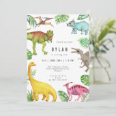 Dinosaur Kids Birthday Party Invitation Kaart (Staand voorkant)