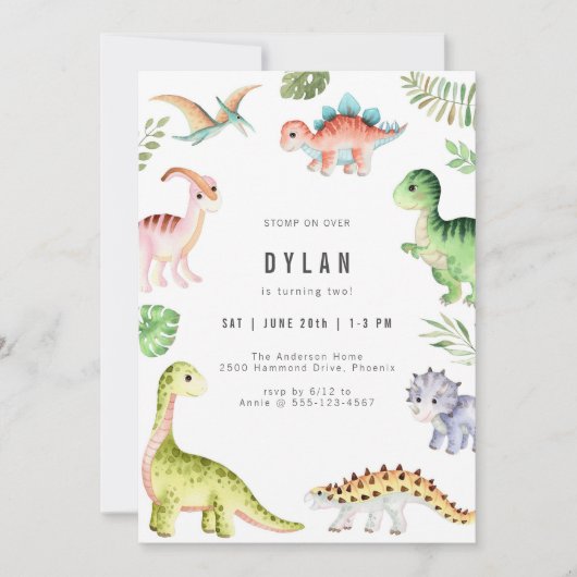 Dinosaur Kids Birthday Party Invitation Kaart (Voorkant)