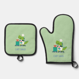 Dinosaur Kids Oven Mitt and Pot Holder Set