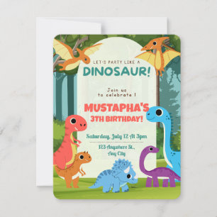 Dinosaur Kids Verjaardagsuitnodiging Kaart