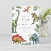 Dinosaur Kids Watercolor Birthday Invitation (Debout devant)