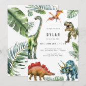 Dinosaur Kids Watercolor Birthday Invitation (Devant / Derrière)