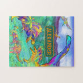 dinosaur kleurrijk gepersonaliseerd legpuzzel (Horizontaal)