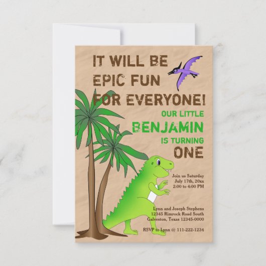 Dinosaur Land Cute Dino Party Invitation (Devant)