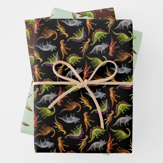 Dinosaur Love Wrapping Paper Flat Sheet Set van 3 (In situ)