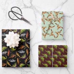 Dinosaur Love Wrapping Paper Flat Sheet Set van 3