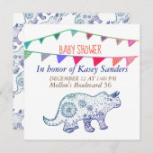 Dinosaur Mandala Drapeaux Baby shower Invitation (Devant / Derrière)