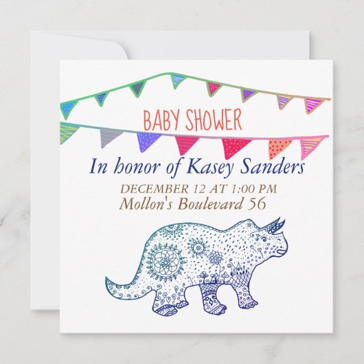 Dinosaur Mandala Drapeaux Baby shower Invitation (Devant)