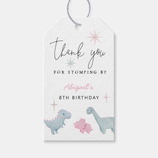 Dinosaur Meisjes Verjaardagsfeestje Cadeaulabel (Voorkant)