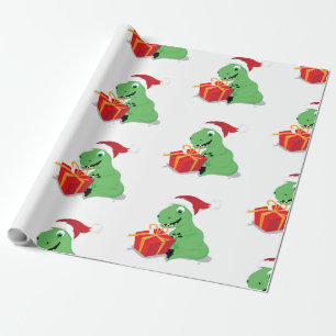 Dinosaur met kerstcadeaupapier cadeaupapier