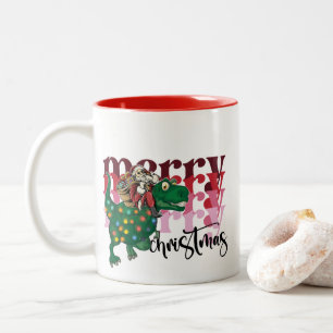 Dinosaur met kerstmis tweekleurige koffiemok