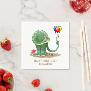 Dinosaur met verjaardagsballonnen servet