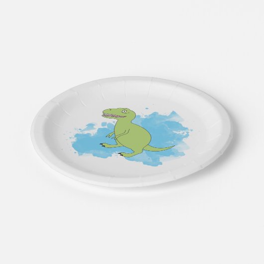 Dinosaur met Waterverf Background Design Papieren Bordje (Gekanteld)