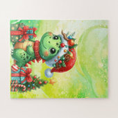 Dinosaur mignon Vert Puzzle de Noël pour enfants (Horizontal)