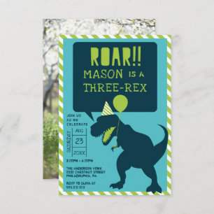 Dinosaur Modern Three Rex Birthday Invite Kaart