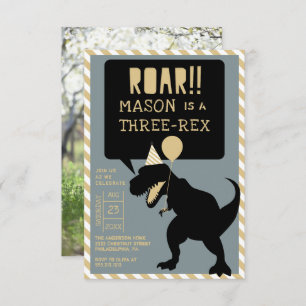 Dinosaur Modern Three Rex Birthday Invite Kaart