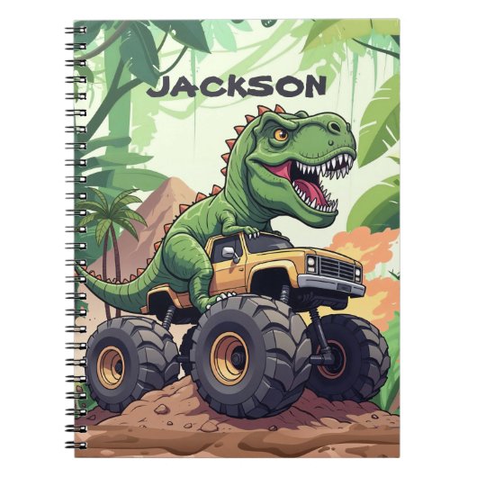 Dinosaur Monster Truck Custom Terug naar School Notitieboek (Voorkant)