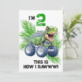 Dinosaur monstertruck gepersonaliseerde kinderverj kaart (Staand voorkant)