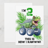 Dinosaur monstertruck gepersonaliseerde kinderverj kaart (Voorkant / Achterkant)