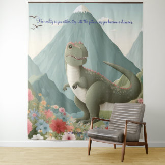 Dinosaur Mountain Flowers gepersonaliseerd wandtap Wandkleed