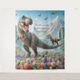 Dinosaur Mountain Flowers gepersonaliseerd wandtap Wandkleed