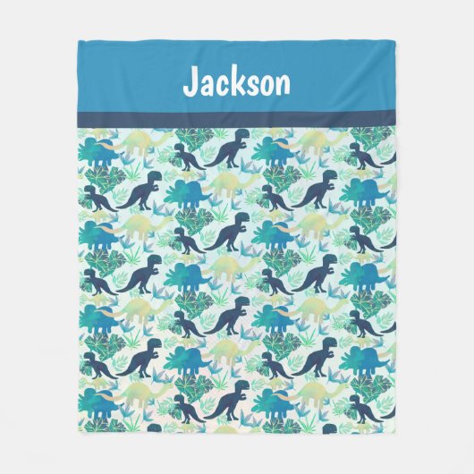 Dinosaur Navy Blue Green Blauwgroen Fleece Blanket Deken (Voorkant)