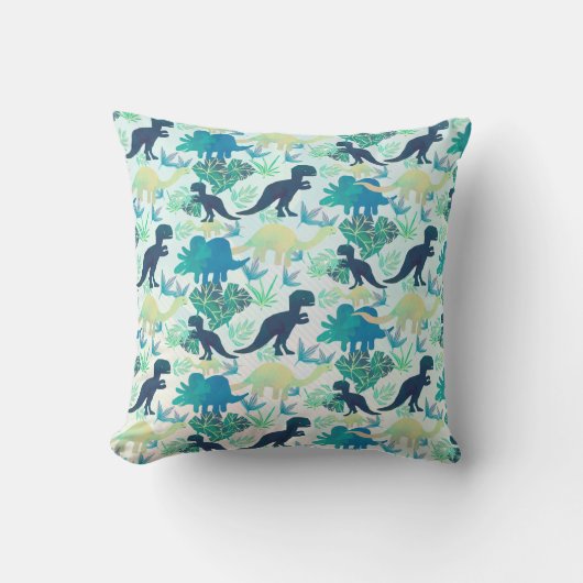 Dinosaur Navy Blue Green Blauwgroen Sierkussen (Voorkant)