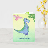 Dinosaur Nom du garçon & Age mignon Invitation d'a (Fleur jaune)