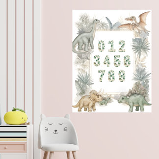 Dinosaur Numbers Nursery Watercolor Poster