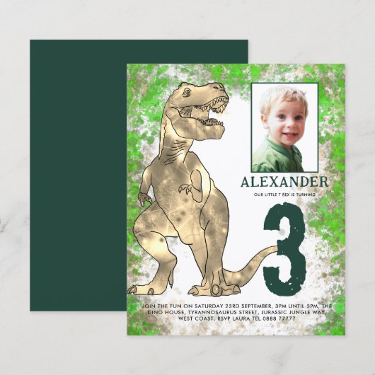 Dinosaur Oerwoud 3rd Birthday Party Foto (Voorkant / Achterkant)