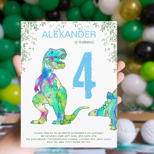 Dinosaur oerwoud 4e verjaardag van de blauwe begro uitnodiging briefkaart