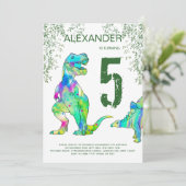 Dinosaur oerwoud 5e verjaardag van de uitnodiging  (Staand voorkant)
