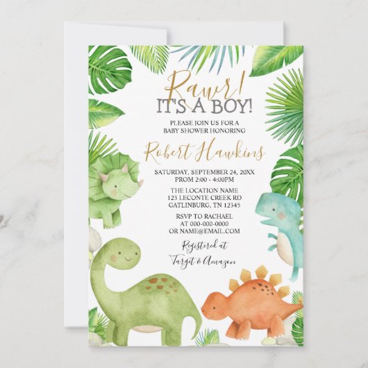 Dinosaur Oh Boy Baby shower Invitation (Devant)