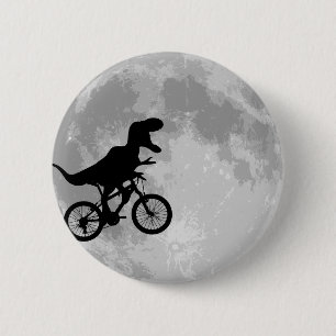 Dinosaur on a Bike In Sky With Moon Fun Ronde Button 5,7 Cm