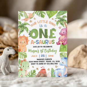 Dinosaur One-A-Saurus 1e verjaardag uitnodiging