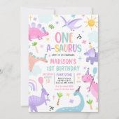 Dinosaur One-A-Saurus 1st Birthday Party Kaart (Voorkant)