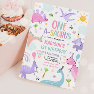 Dinosaur One-A-Saurus 1st Birthday Party Kaart