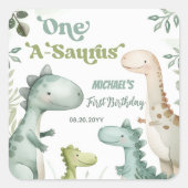 Dinosaur One-A-Saurus Boy 1e verjaardag gunst Vierkante Sticker (Voorkant)