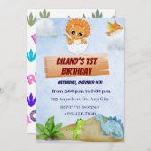 Dinosaur One A-Saurus Boy 1er Invitation anniversa (Devant / Derrière)