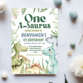 Dinosaur One-A-Saurus Boy 1st Birthday Party Invit Kaart