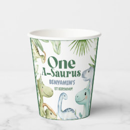 Dinosaur One-A-Saurus Boy 1st Birthday Party Invit Papieren Bekers