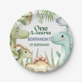 Dinosaur One-A-Saurus Boy 1st Birthday Party Invit Papieren Bordje