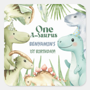 Dinosaur One-A-Saurus Jongen 1e Verjaardagsfeest U Vierkante Sticker