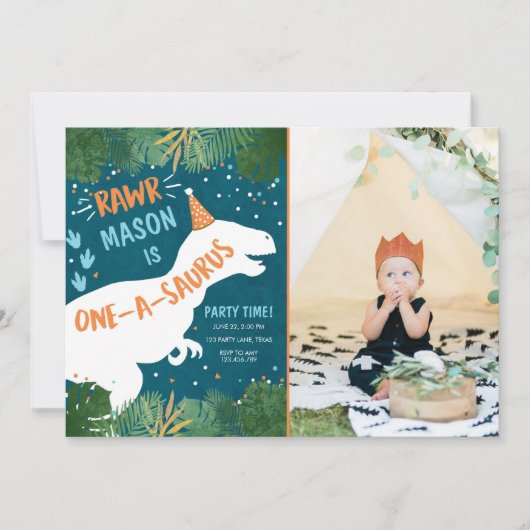 Dinosaur One-A-Saurus RAWR 1ste eerste verjaardag Kaart (Voorkant)