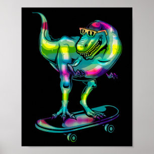 Dinosaur Op Skateboard Skaten Skater Uitrusting  Poster