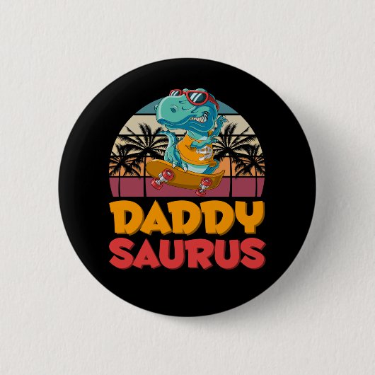 Dinosaur papa Dino Retro Ronde Button 5,7 Cm (Voorkant)