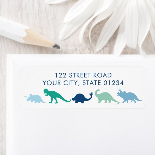 Dinosaur Parade, Blue en Green Custom Address Etiket (Insitu)