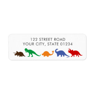 Dinosaur Parade, Bright Colors Custom Address Etiket