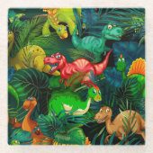 Dinosaur Park Glazen Onderzetter (Voorkant)